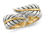 Ladies Antiqued Leaves Bypass Ring in Sterling Silver with 14K Gold 